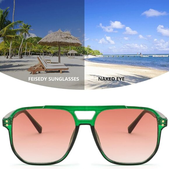 Retro Square Aviator Sunglasses Women Men 70s Vintage Trendy Plastic Frame Sun G - Picture 4 of 13